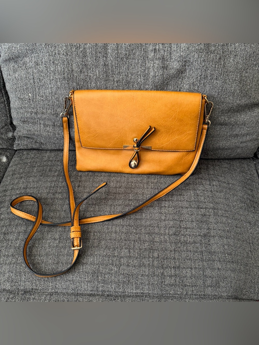 Camel Knot Style Closure Mustard Crossbody Adjustable Bag